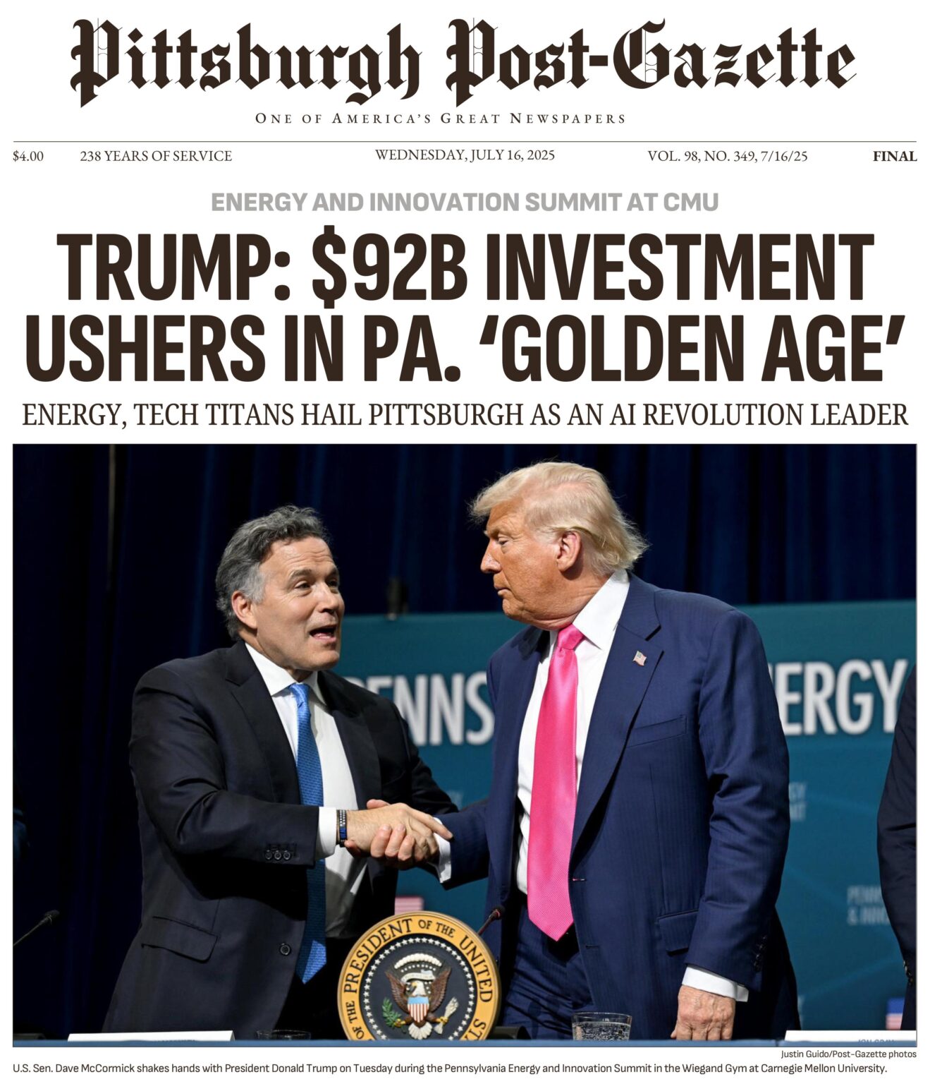 Trump and Sen. Dave McCormick to announce $70 billion in energy investments in Pennsylvania – 90.5 WESA