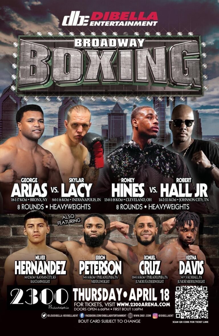 Experience Broadway Boxing Live in Philadelphia at the 2300 Arena This Thursday, April 18! Dibella Entertainment Brings Broadway Boxing To Philadelphia At The 2300 Arena On Thursday, April 18 – FightBook MMA